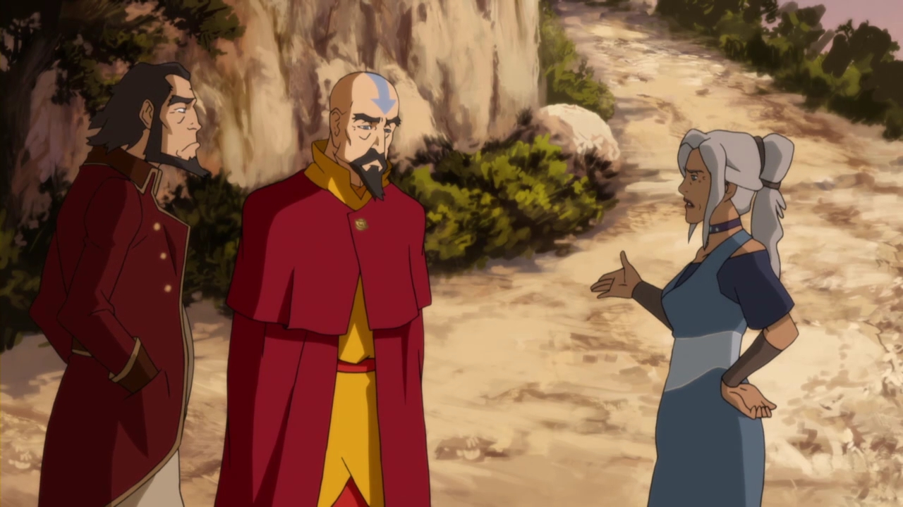 Na imagem, Bumi, Tenzin e Kya, os três filhos já adultos de Aang, o último ...